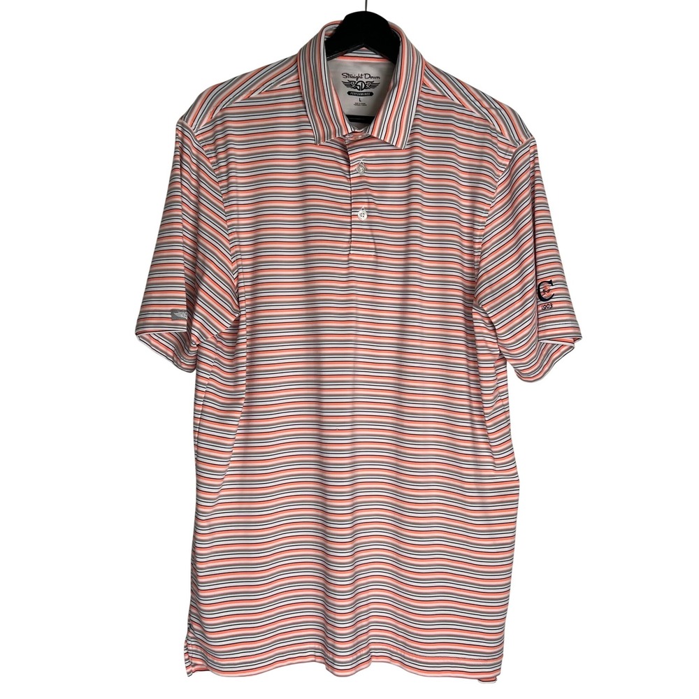 Straight Down Performance Golf Polo Shirt Mens Large Orange Gray Striped C 1903